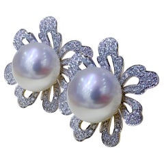 【Vine Symphony】Blossom Halo Aurora Südsee Perlen & Diamant Ohrringe