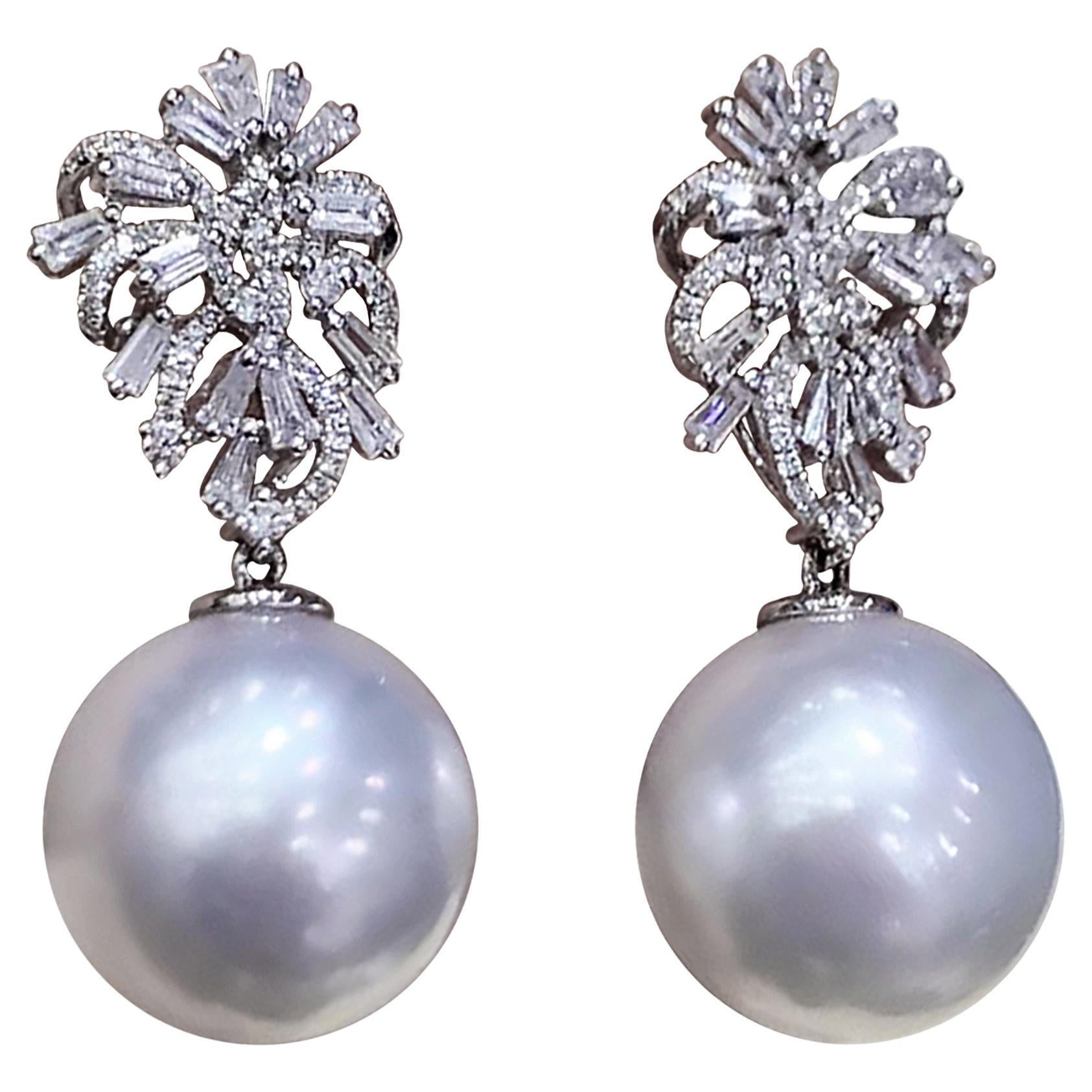 【Vine Symphony】Blossom Radiance 12–13mm South Sea Pearl & Diamond Earrings
