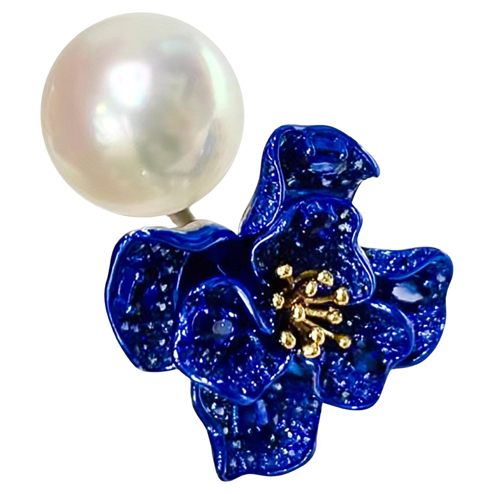 【Vine Symphony】Azul Flor Aurora Perla del Mar del Sur Anillo de Declaración