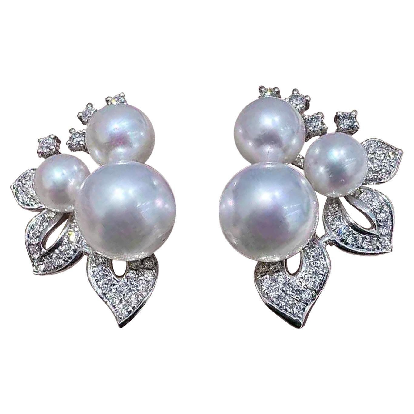 【Sinfonia di vite】 Orecchini con perle e diamanti Aurora Akoya a grappolo botanico