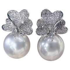 【Vine Symphony】Butterfly Bloom Aurora South Sea Pearl Diamond Evening Earrings