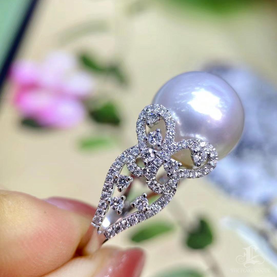 【Vine Symphony】Butterfly Embrace South Sea Pearl Diamond Ring For Sale 2