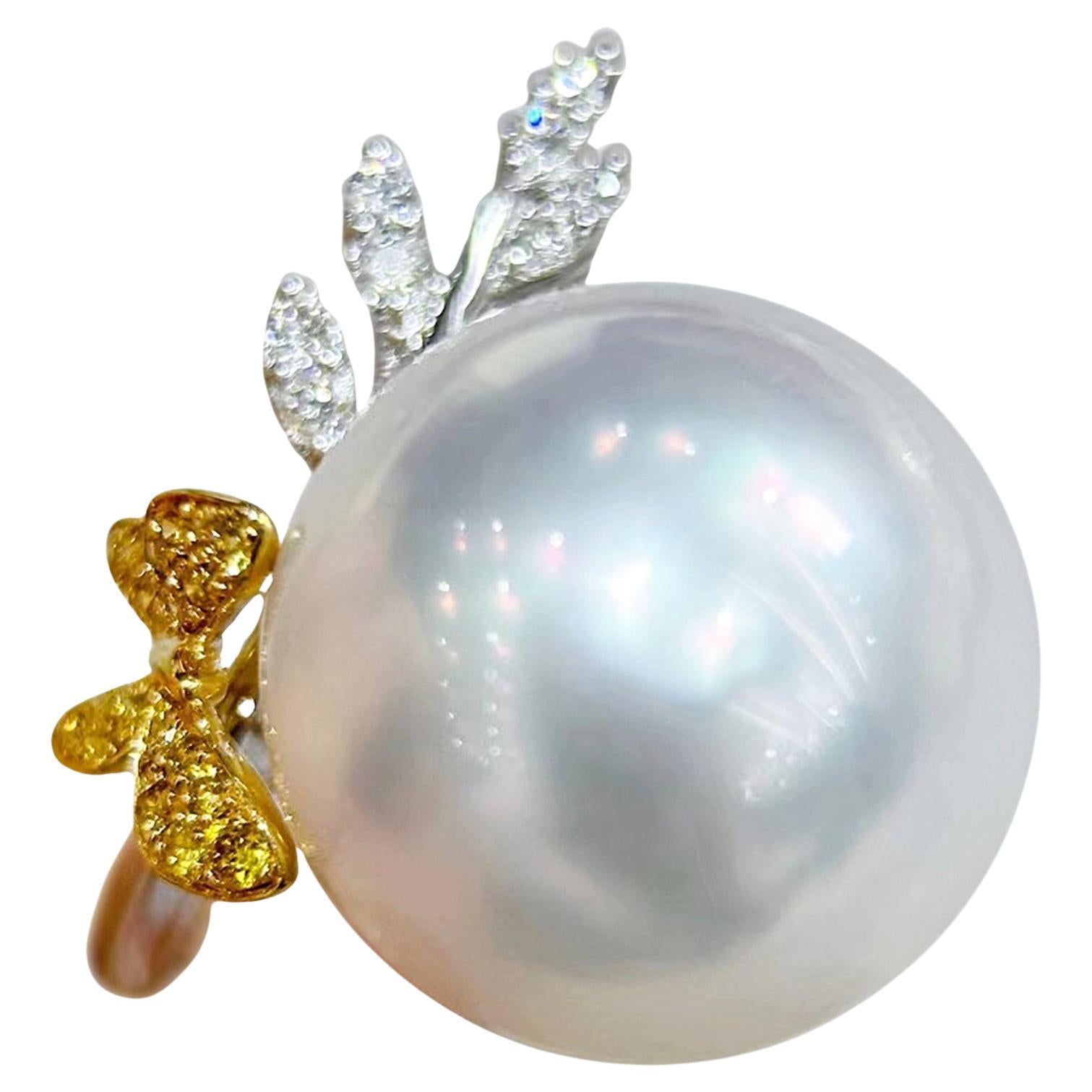 【Vine Symphony】Butterfly Garden Aurora South Sea Pearl Diamond Ring