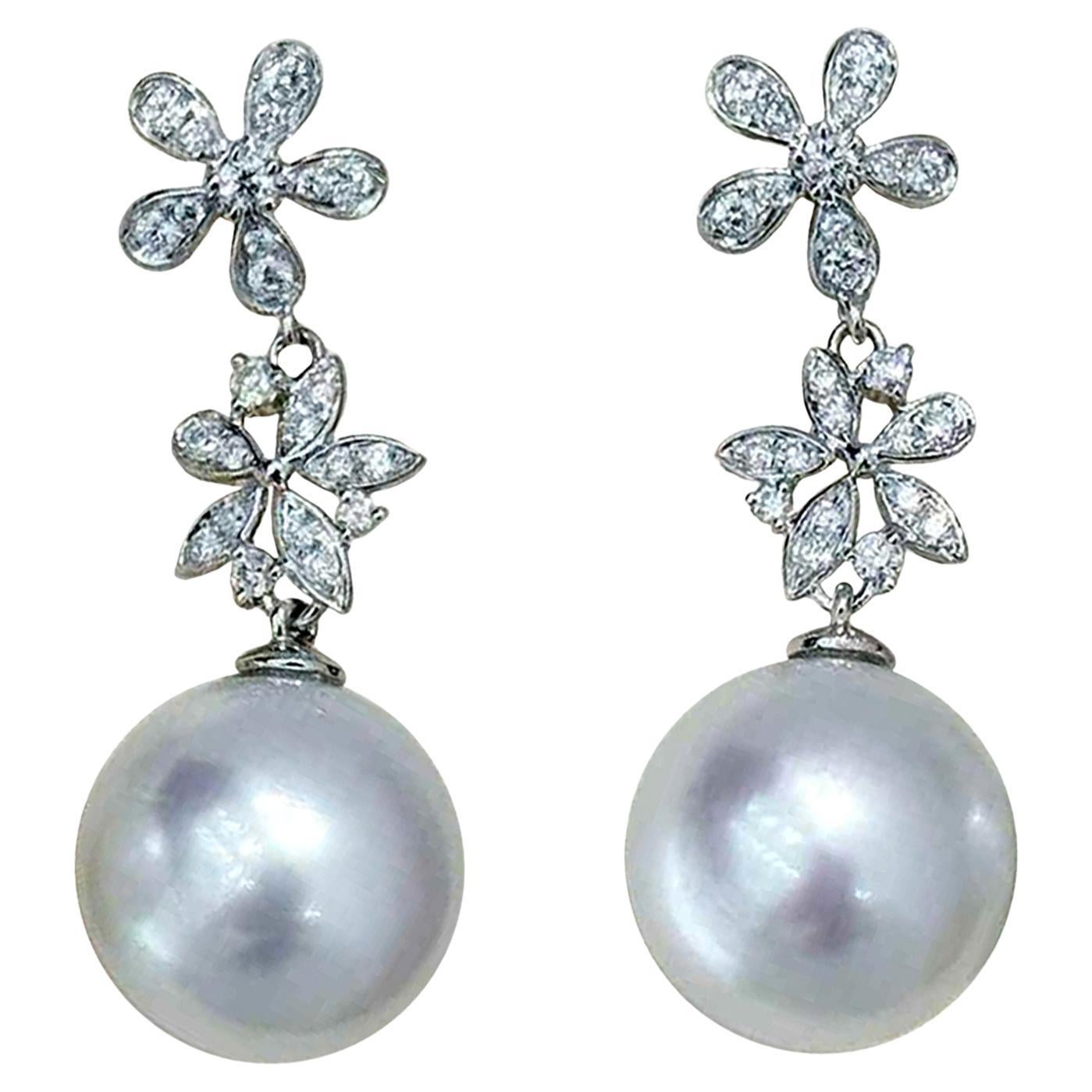 【Vine Symphony】Celestial Bloom Aurora South Sea Pearl & Diamond Drop Earrings