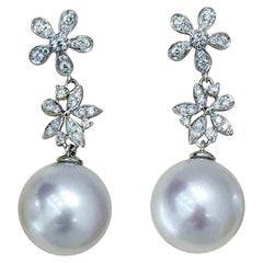 【Vine Symphony】Celestial Bloom Aurora Pendants d'oreilles en perles des mers du Sud et diamants
