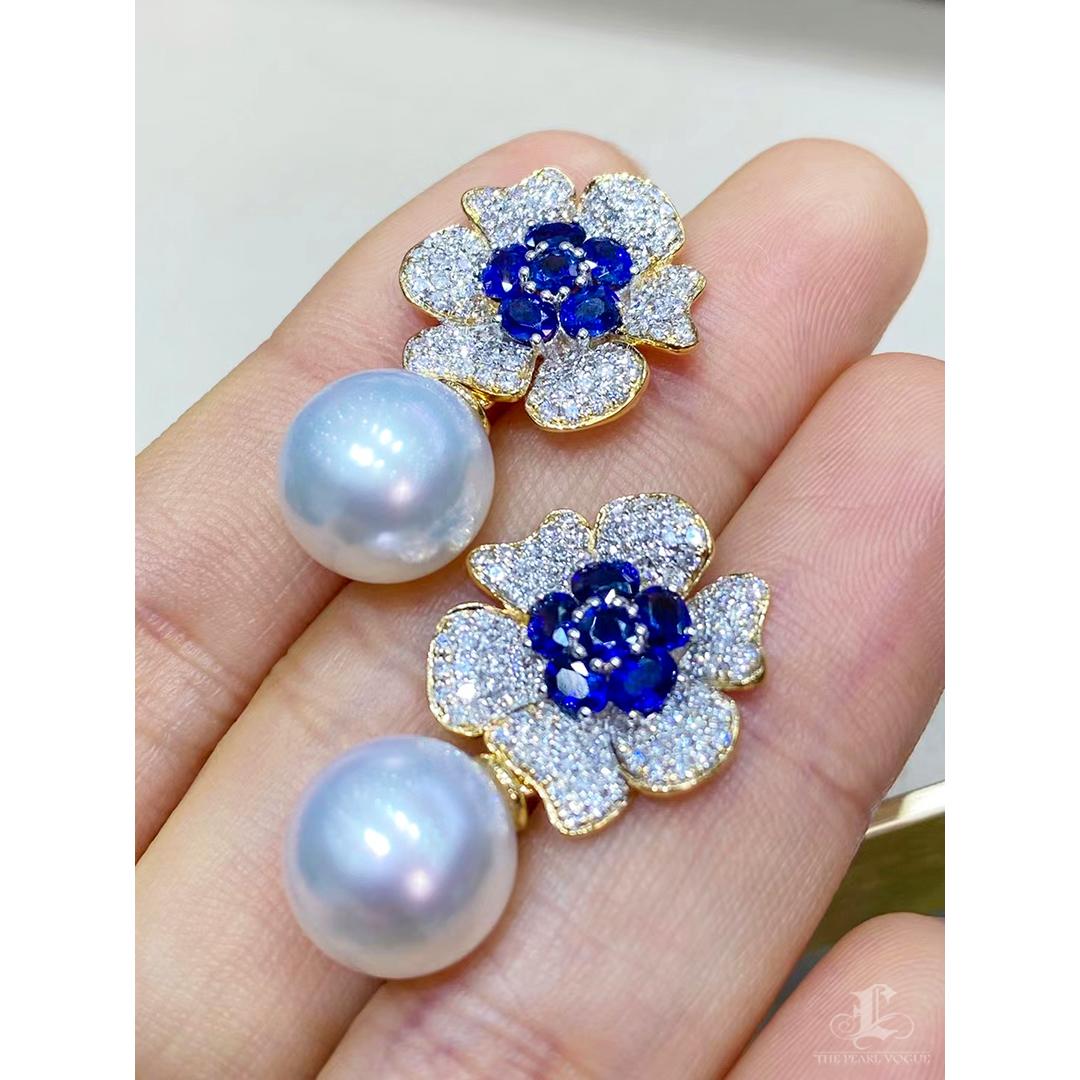 【Vine Symphony】Celestial Blossom Convertible South Sea Pearl Earrings In New Condition For Sale In New York, NY