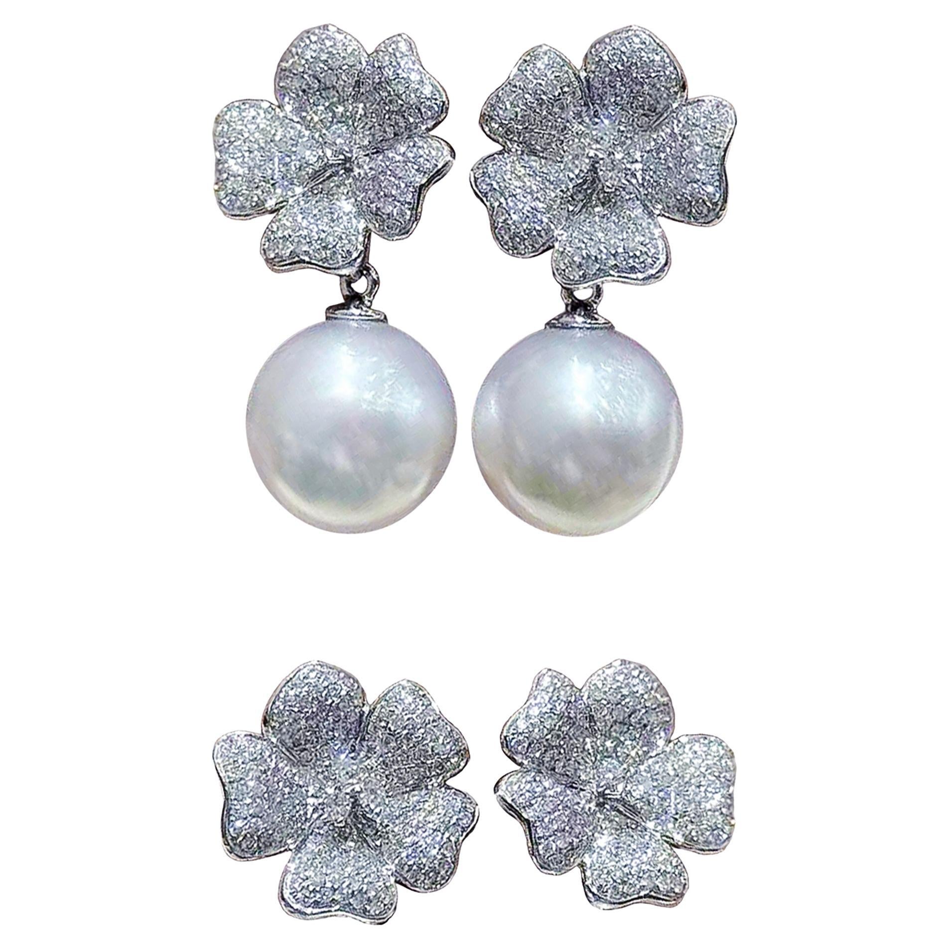 【Vine Symphony】Convertible 2-in-1 Flora Aurora South Sea Pearl Diamond Earrings