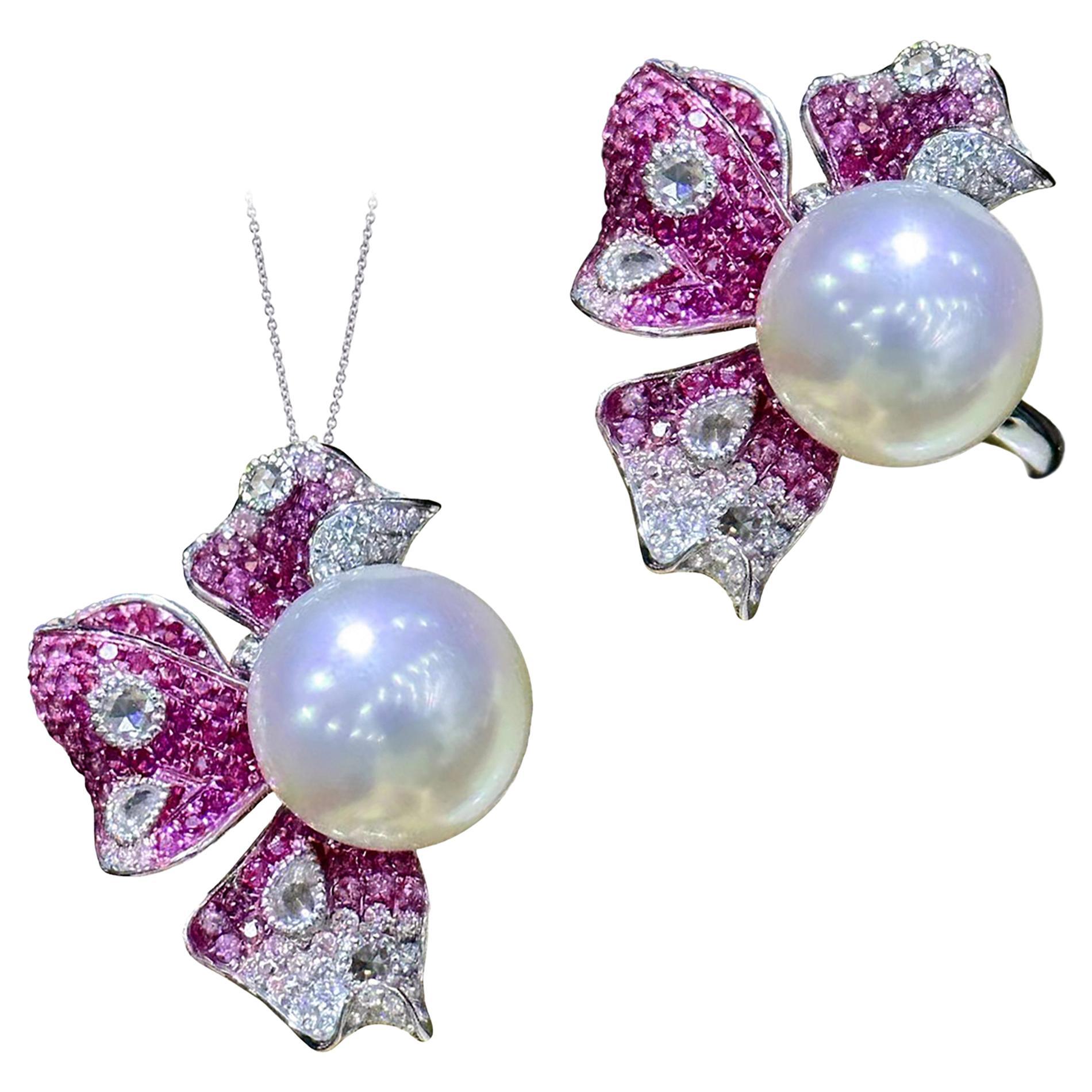 Vine Symphony】Convertible Aurora Wings South Sea Pearl Sapphire Statement Jwl. im Angebot