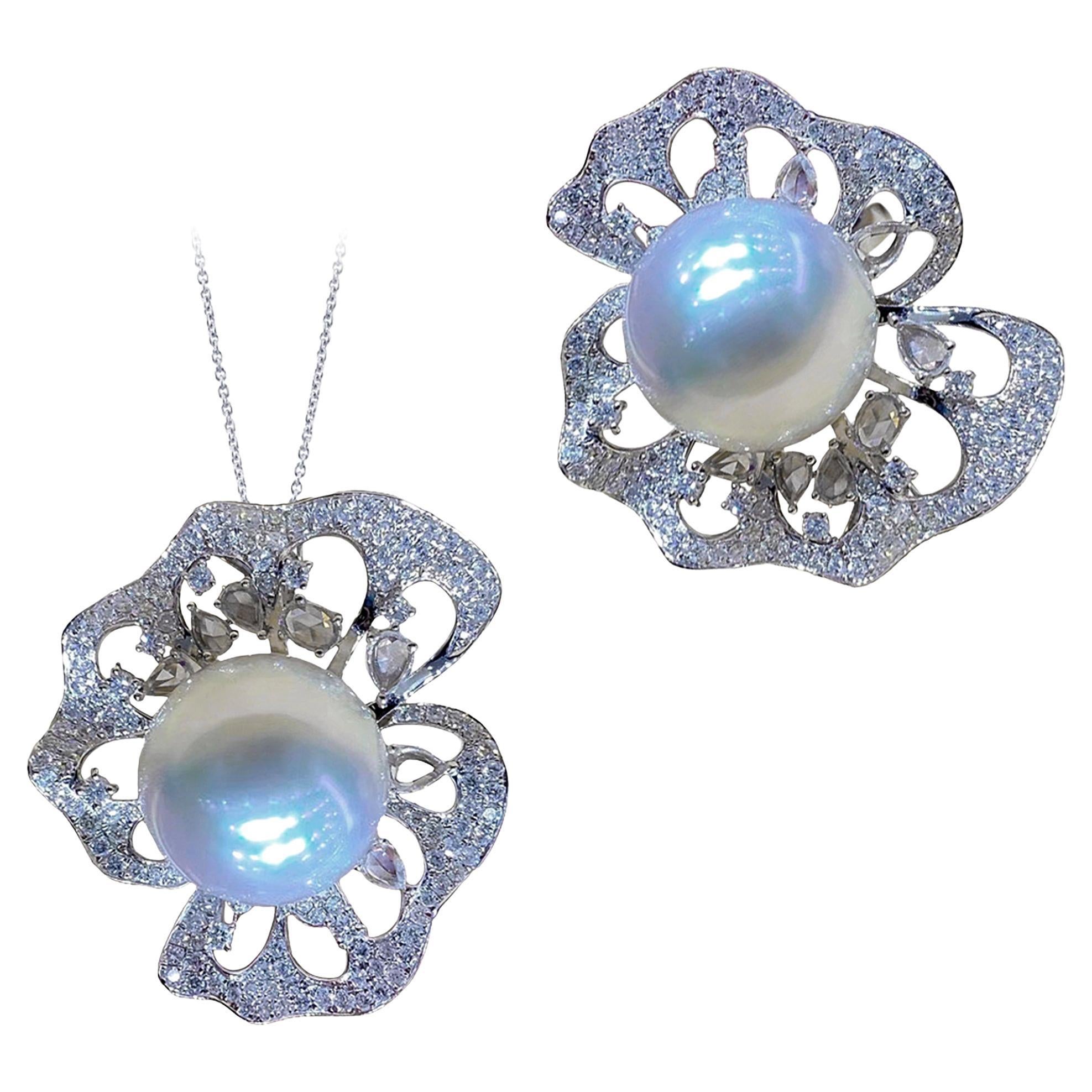 【Vine Symphony】Convertible Blooming Aurora South Sea Pearl Diamond Ring Pendant