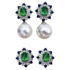【Vine Symphony】Convertible Crown Garden Boucles d'oreilles en perles des mers du Sud et émeraudes