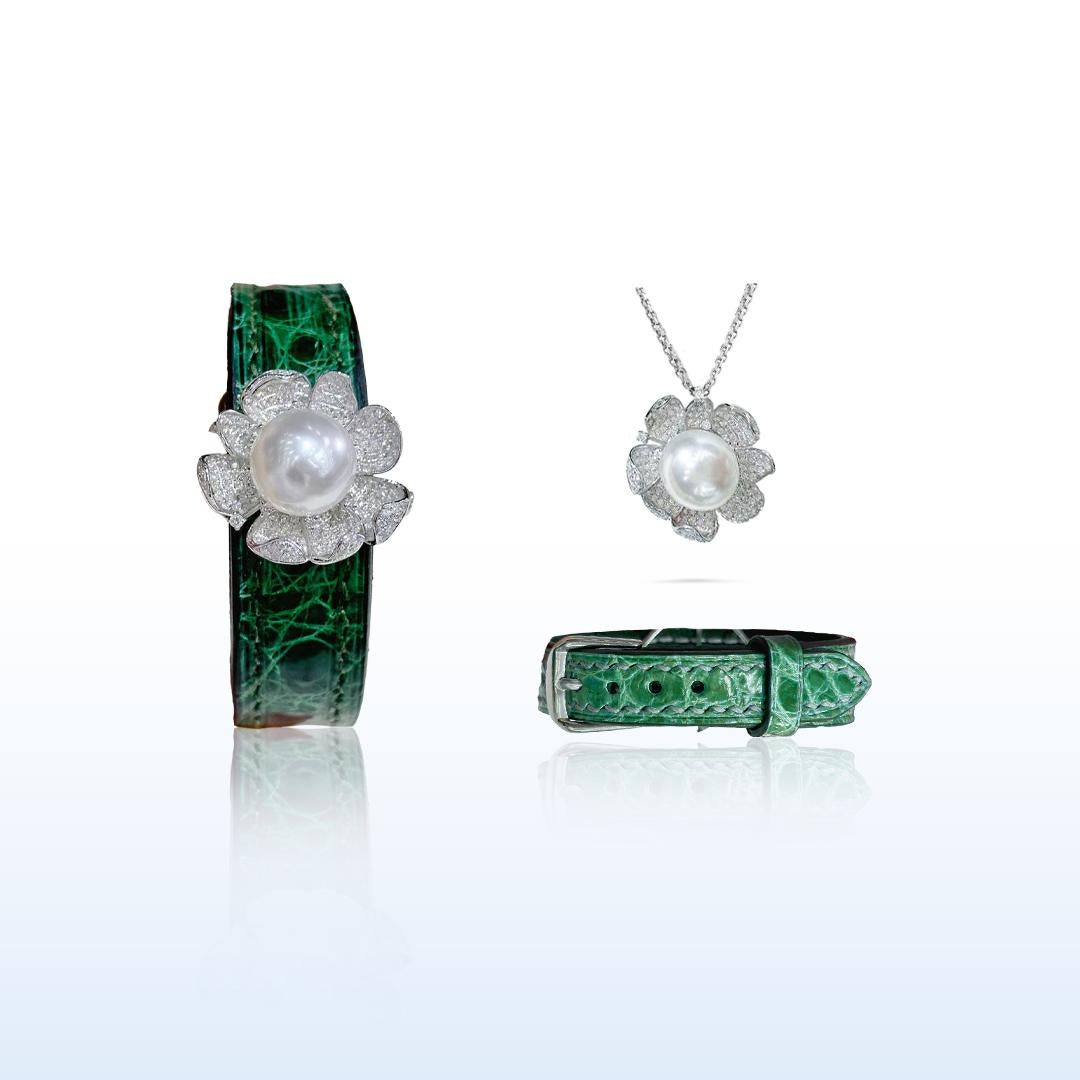 Non taillé 【Vine Symphony】Convertible Luxury Crocodile Aurora South Sea Pearl Gala Jewelry en vente