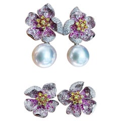 【Vine Symphony】Convertible Petalburst Südsee Perle Diamant Saphir Ohrringe