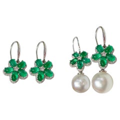 【Vine Symphony】Convertible Spring Bloom Boucles d'oreilles émeraude et perles des mers du Sud