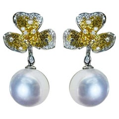【Vine Symphony】Dancing Blossom Aurora South Sea Pearl and Diamond Earrings