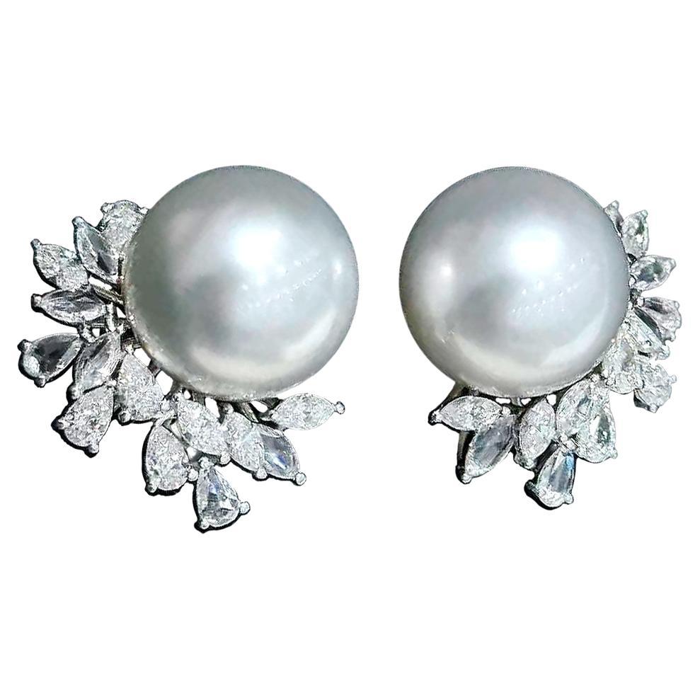 【Vine Symphony】Diamond Wreath Aurora South Sea Pearl Statement Earrings