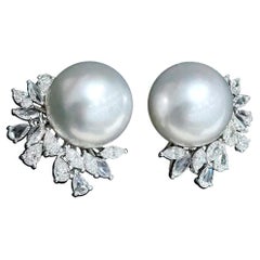 【Vine Symphony】Diamond Wreath Aurora South Sea Pearl Statement Earrings
