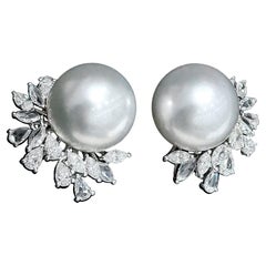 【Vine Symphony】Diamond Wreath Aurora South Sea Pearl Statement Earrings