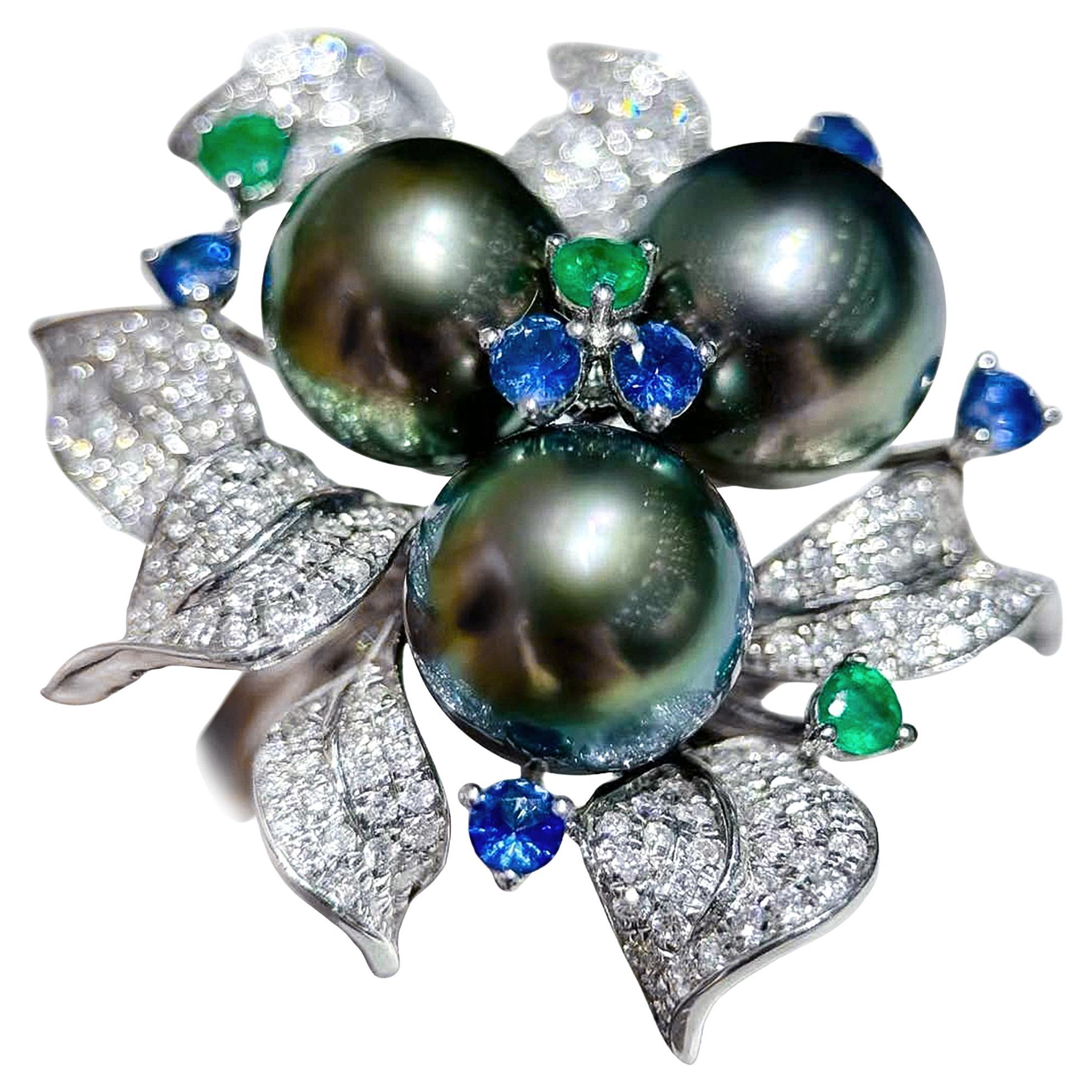 Vine Symphony】Enchanted Garden Aurora Tahiti Perlen & Edelstein Ring