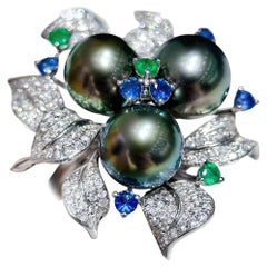 【Vine Symphony】Enchanted Garden Aurora Tahitian Pearl & Gemstone Ring