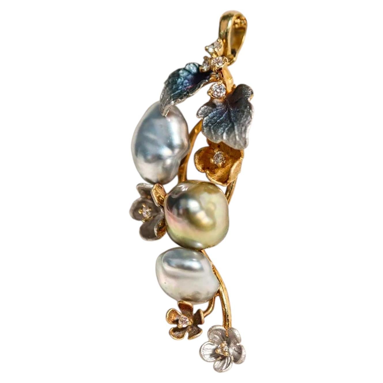 【Vine Symphony】Ephemeral Bloom Keshi Pearl Pendant For Sale