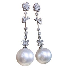 【Vine Symphony】Fleurline Grace Aurora Perle de mer du Sud Diamant Pendants d'oreilles