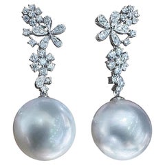 【Vine Symphony】Floral Cluster Diamond Aurora Südsee Perlen Gala Ohrringe