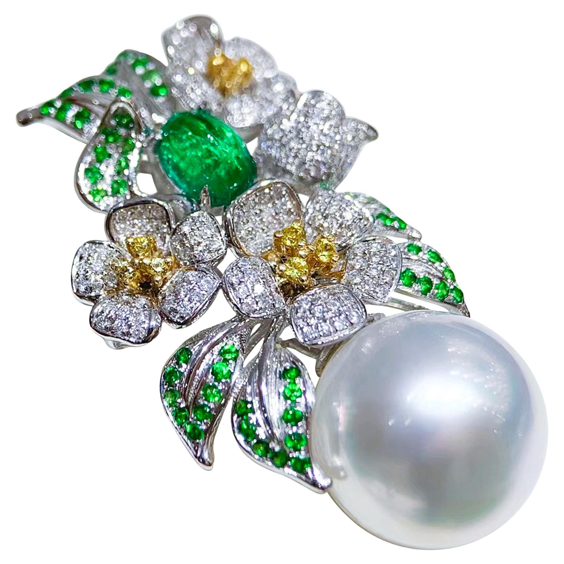 【Vine Symphony】Floral Esmeralda Bloom Aurora 14-15mm South Sea Pearl Pendant