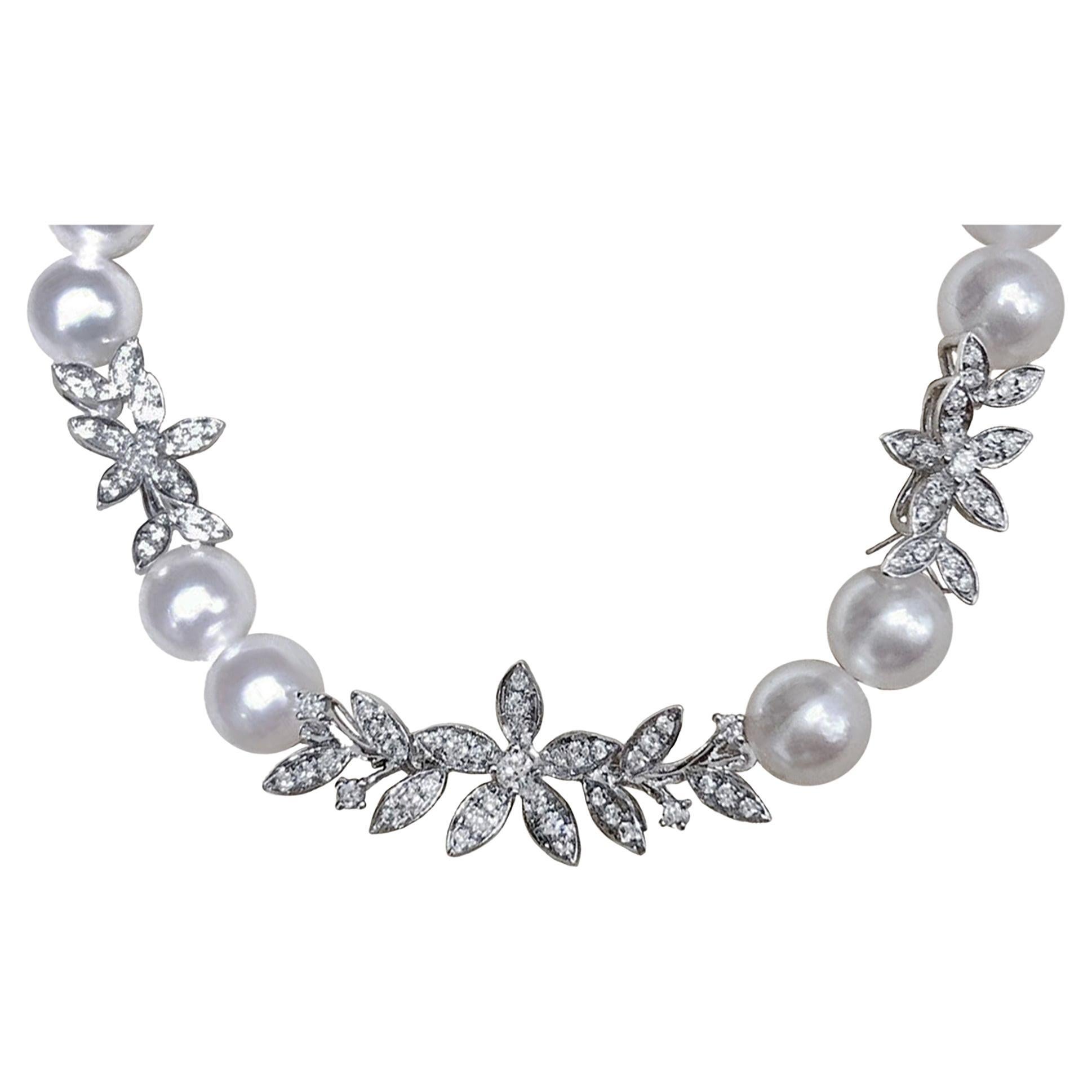 Vine Symphony】Floral Garland Aurora Akoya Perle Diamant Big-Day Halskette
