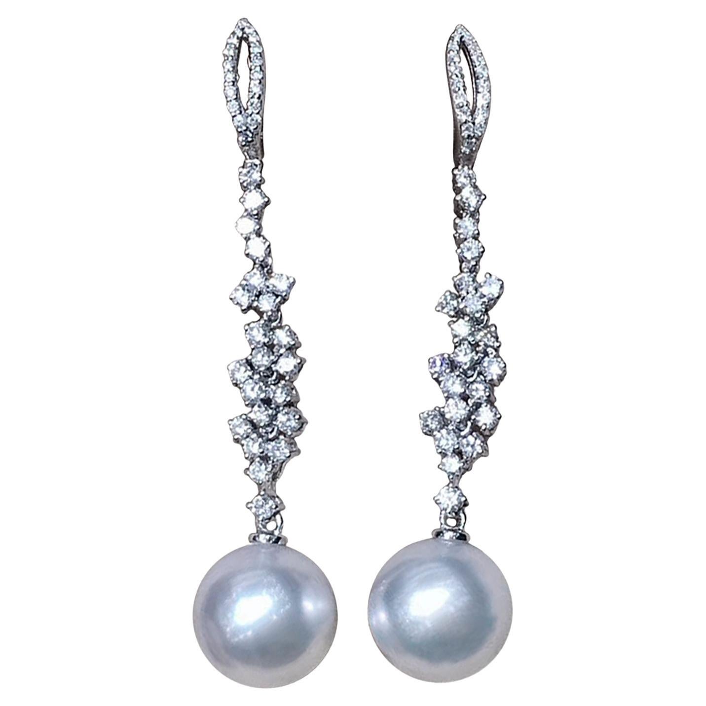 【Vine Symphony】Fountain Line Aurora South Sea Pearl & Diamond Drop Earrings