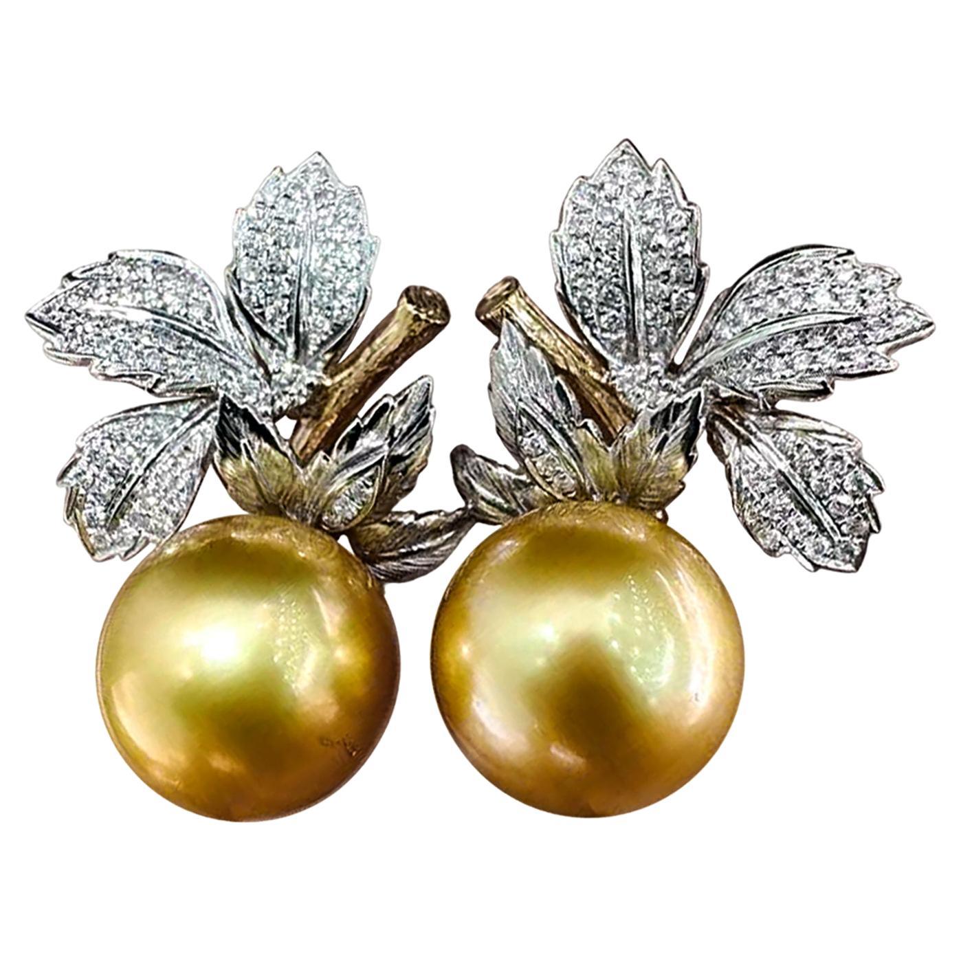 Orecchini a foglia di perle dei mari del sud con perle di Aurora