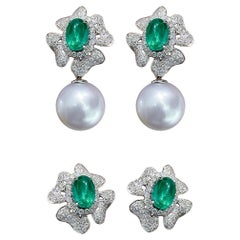 【Vine Symphony】Medusa Bloom Boucles d'oreilles convertibles émeraude et perles des mers du Sud