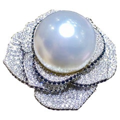【Crown Radiance】Midnight Bloom Aurora Perle des mers du Sud Diamant Bague de déclaration