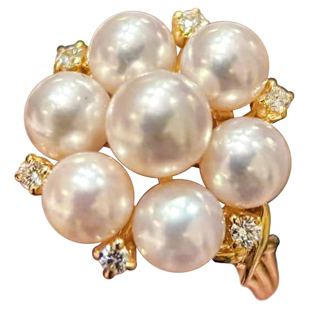 Mikimoto - Anello in oro con diamante e perla Akoya
