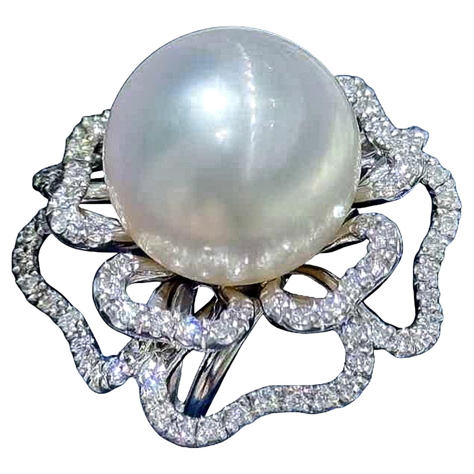 【Vine Symphony】One-of-a-Kind 15mm South Sea Pearl & Diamond Cocktail Ring