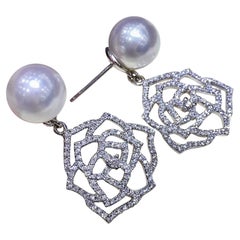 Vine Symphony】Openwork Rose Aurora Südsee Perle Diamant Tropfen Ohrringe