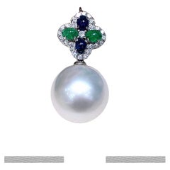 【Crown Radiance】Regal Cross Aurora South Sea Pearl Sapphire Emerald Pendentif