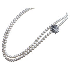 【Vine Symphony】Rose Blossom Convertible Akoya Pearl Double-Strand Long Necklace