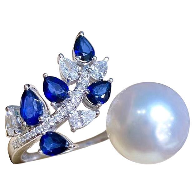 【Vine Symphony】Sapphire Leaf South Sea Pearl Diamond Ring