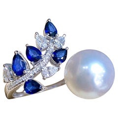 【Vine Symphony】Sapphire Leaf South Sea Pearl Diamond Ring