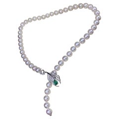 【Vine Symphony】Verdant Leaf Emerald AA+ Akoya Pearl Pendant Necklace