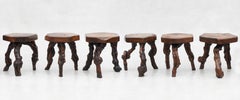 Vine Wood Tripod Stools, Side Tables, Nightstands, C1950, France