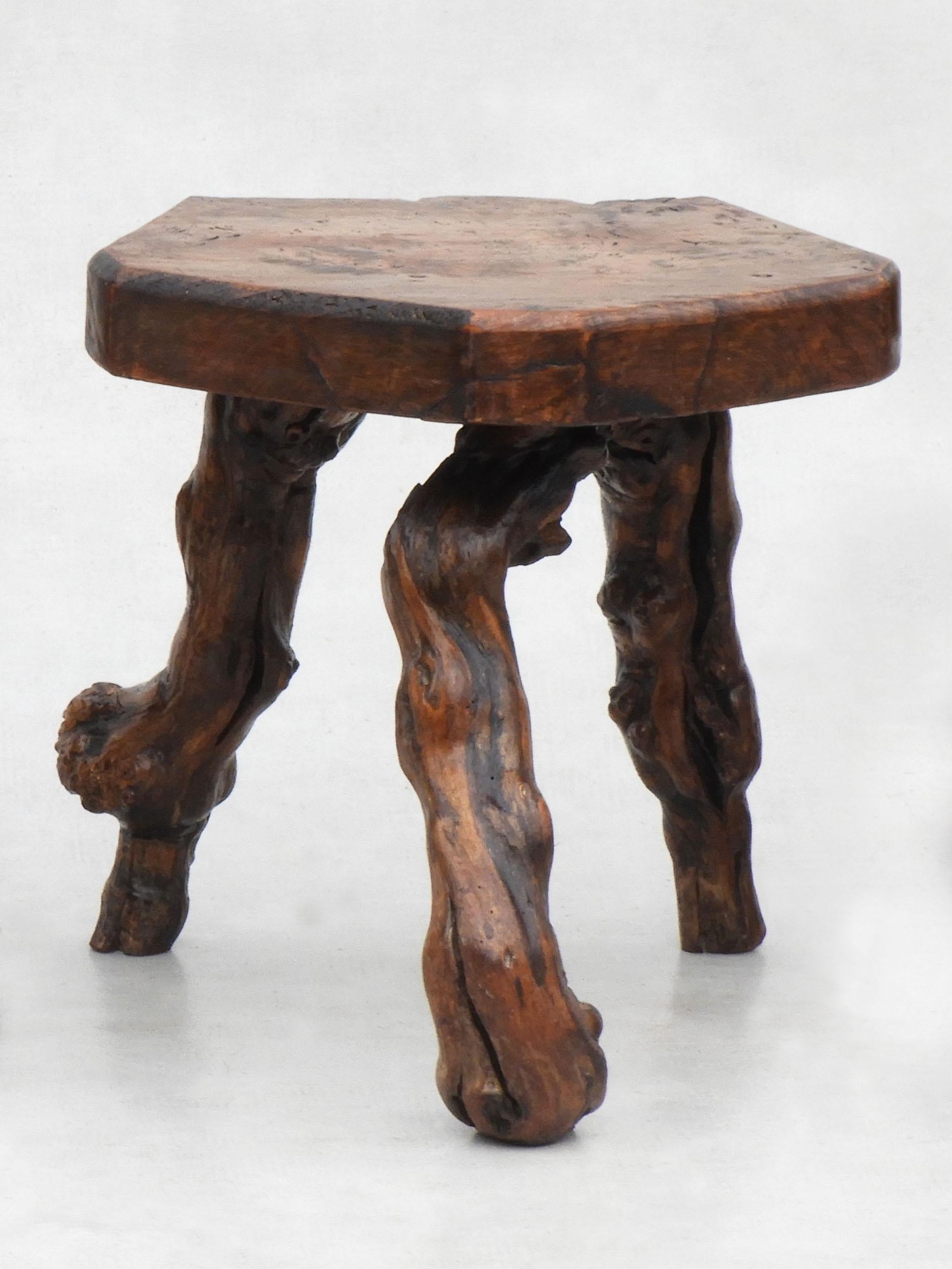French Vine Wood Tripod Stools, Side Tables, Nightstands, C1950, France