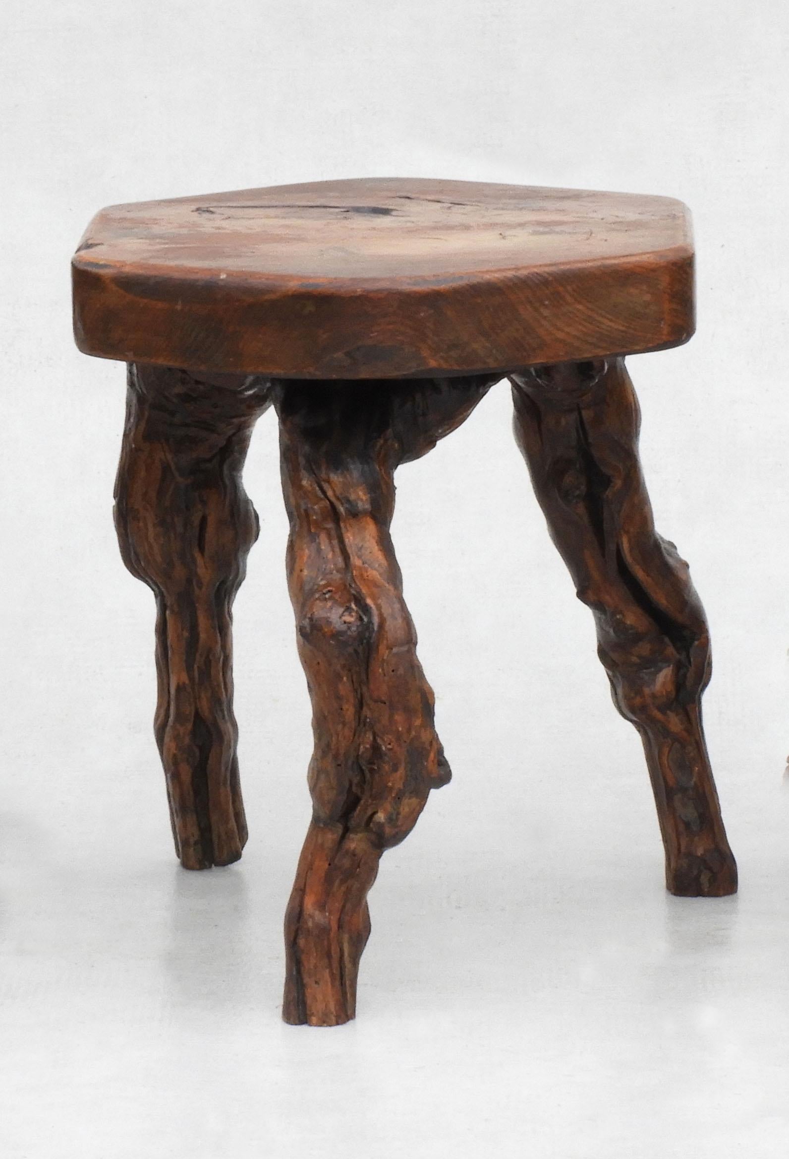 Hand-Crafted Vine Wood Tripod Stools, Side Tables, Nightstands, C1950, France