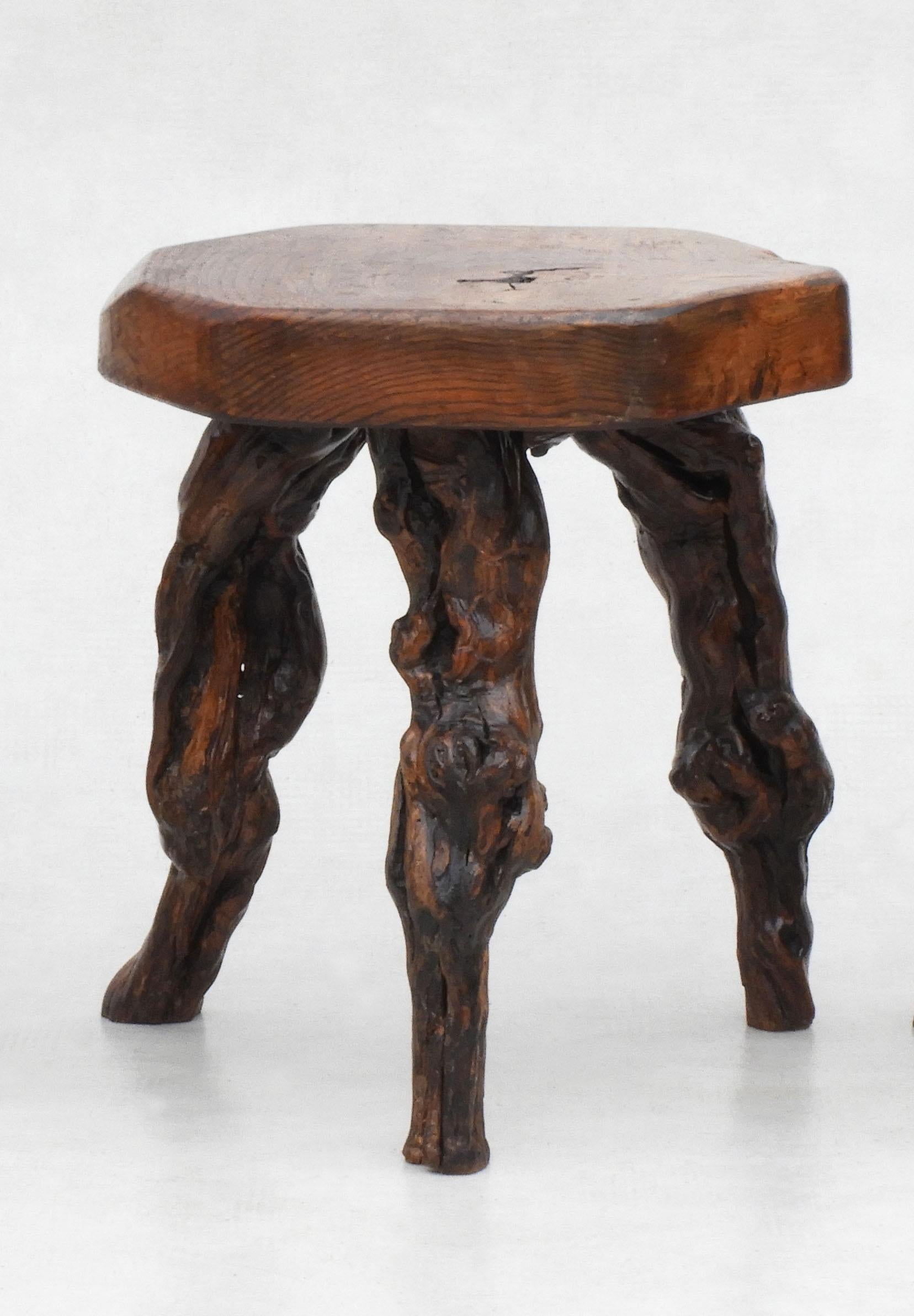Vine Wood Tripod Stools, Side Tables, Nightstands, C1950, France 1