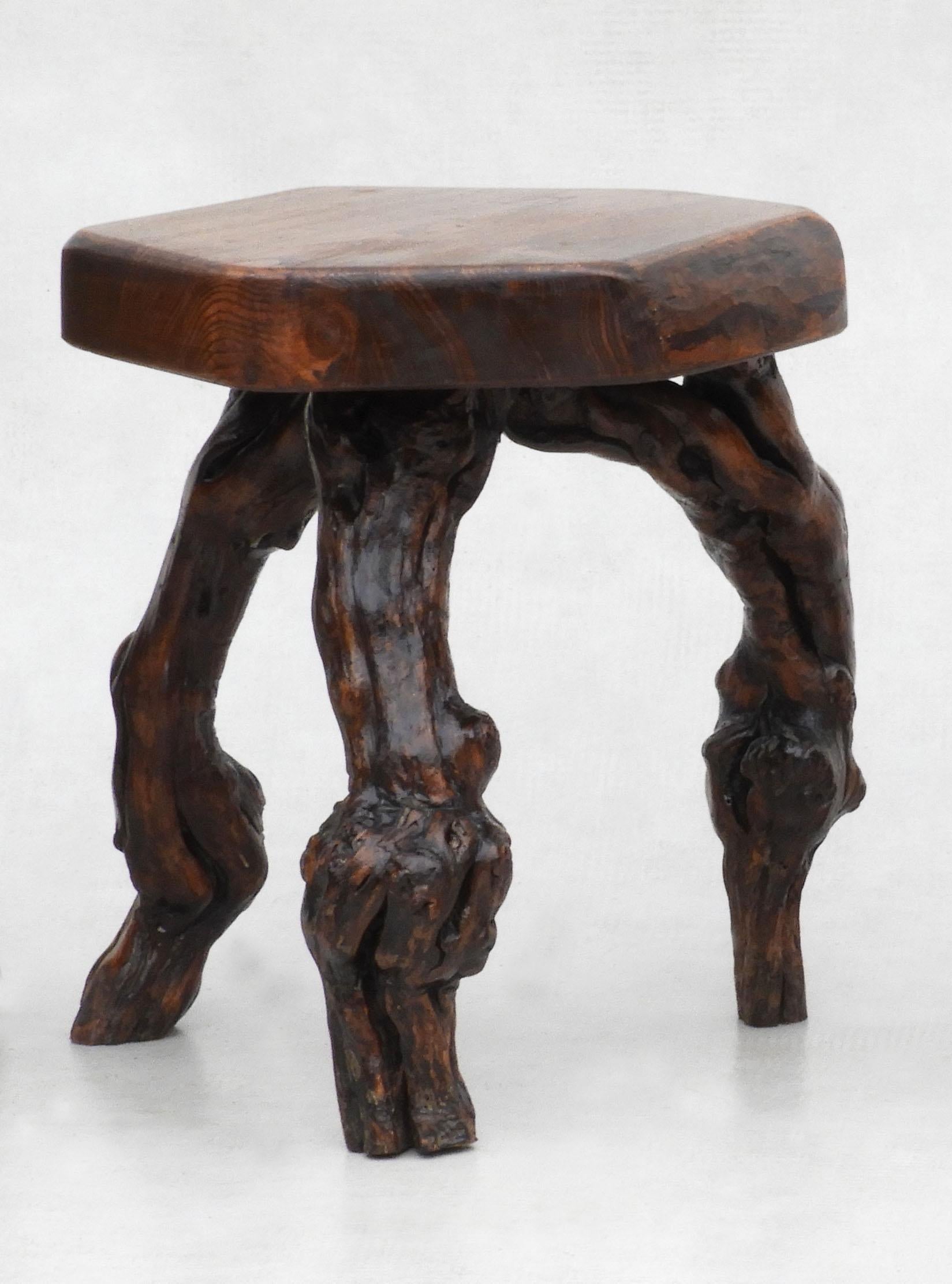 Vine Wood Tripod Stools, Side Tables, Nightstands, C1950, France 2