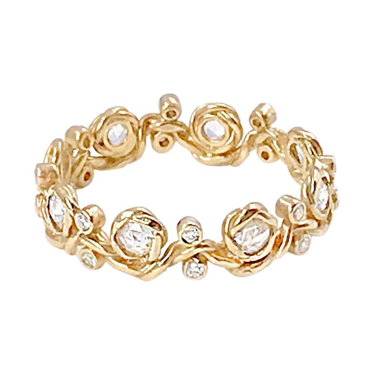 Vineyard 18 Karat Gold Rose Cut Diamond Eternity Wavy Band For Sale