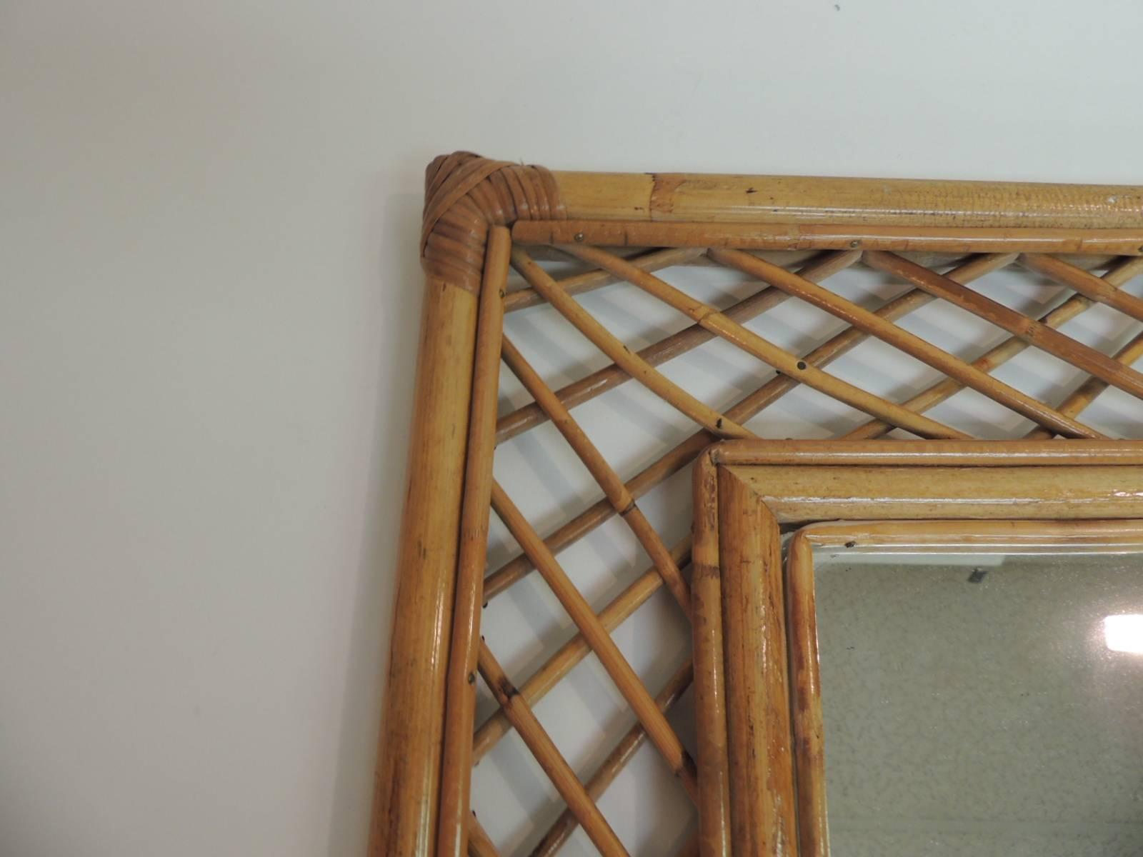 French Vintage Woven Bamboo Mirror