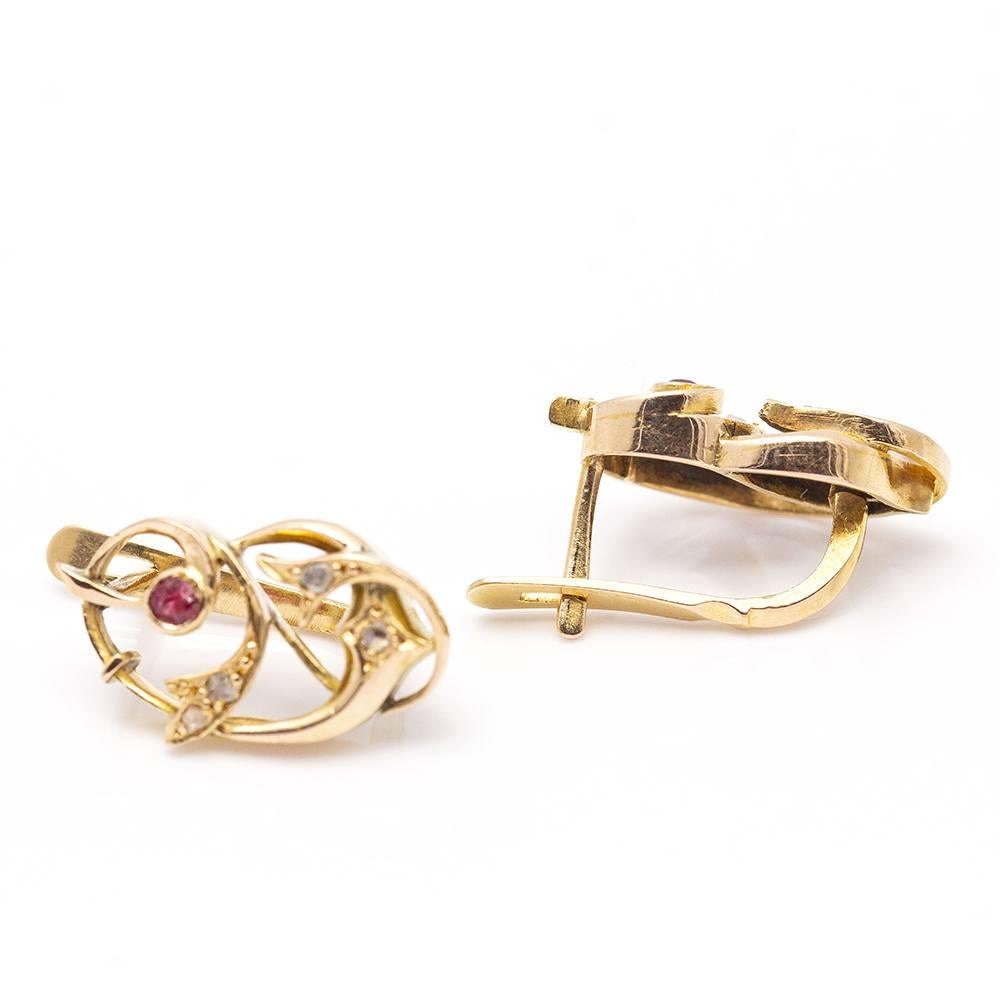 VINGT Gold, Diamonds and Ruby Earrings In Good Condition For Sale In BARCELONA, ES