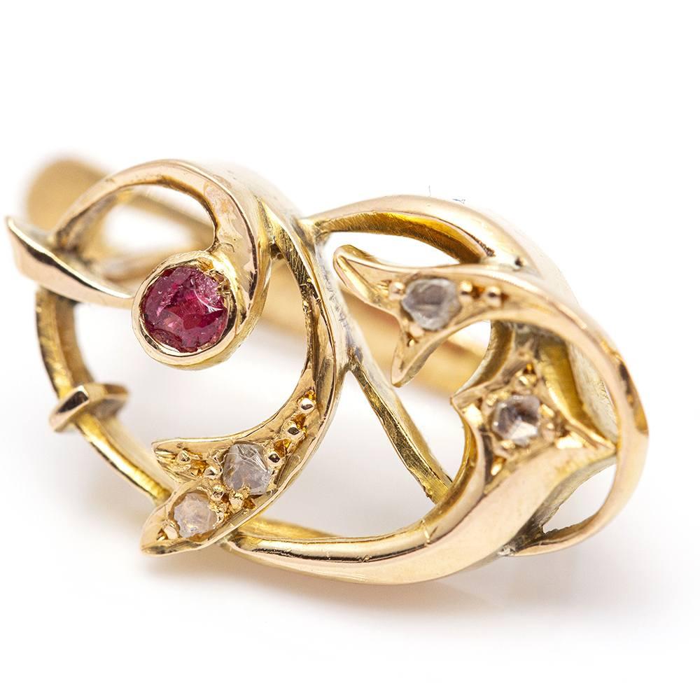 Women's VINGT Gold, Diamonds and Ruby Earrings For Sale