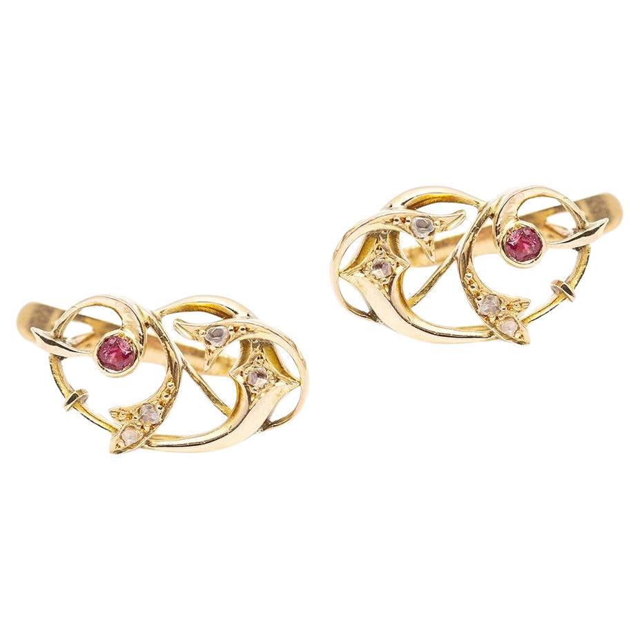 VINGT Gold, Diamonds and Ruby Earrings For Sale